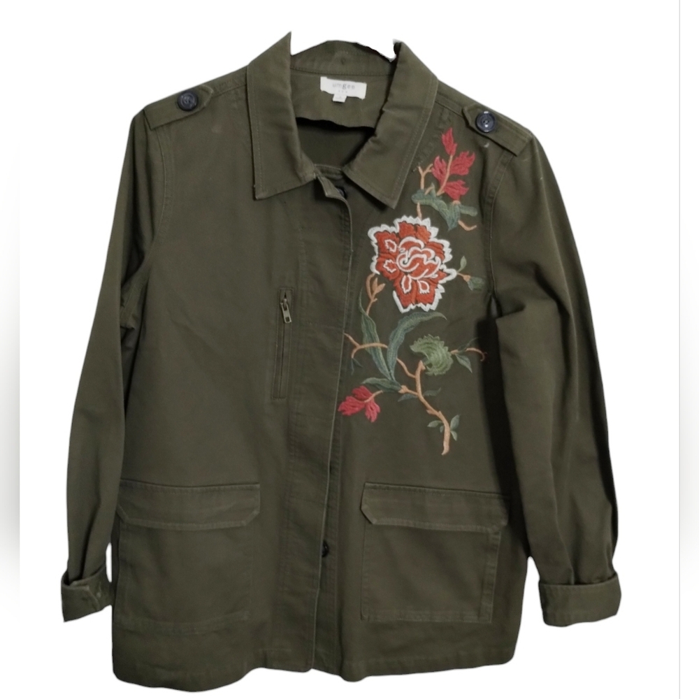Umgee USA Womens Small Floral Embroidered Military Field‎ Grunge Jacket Gorpcore